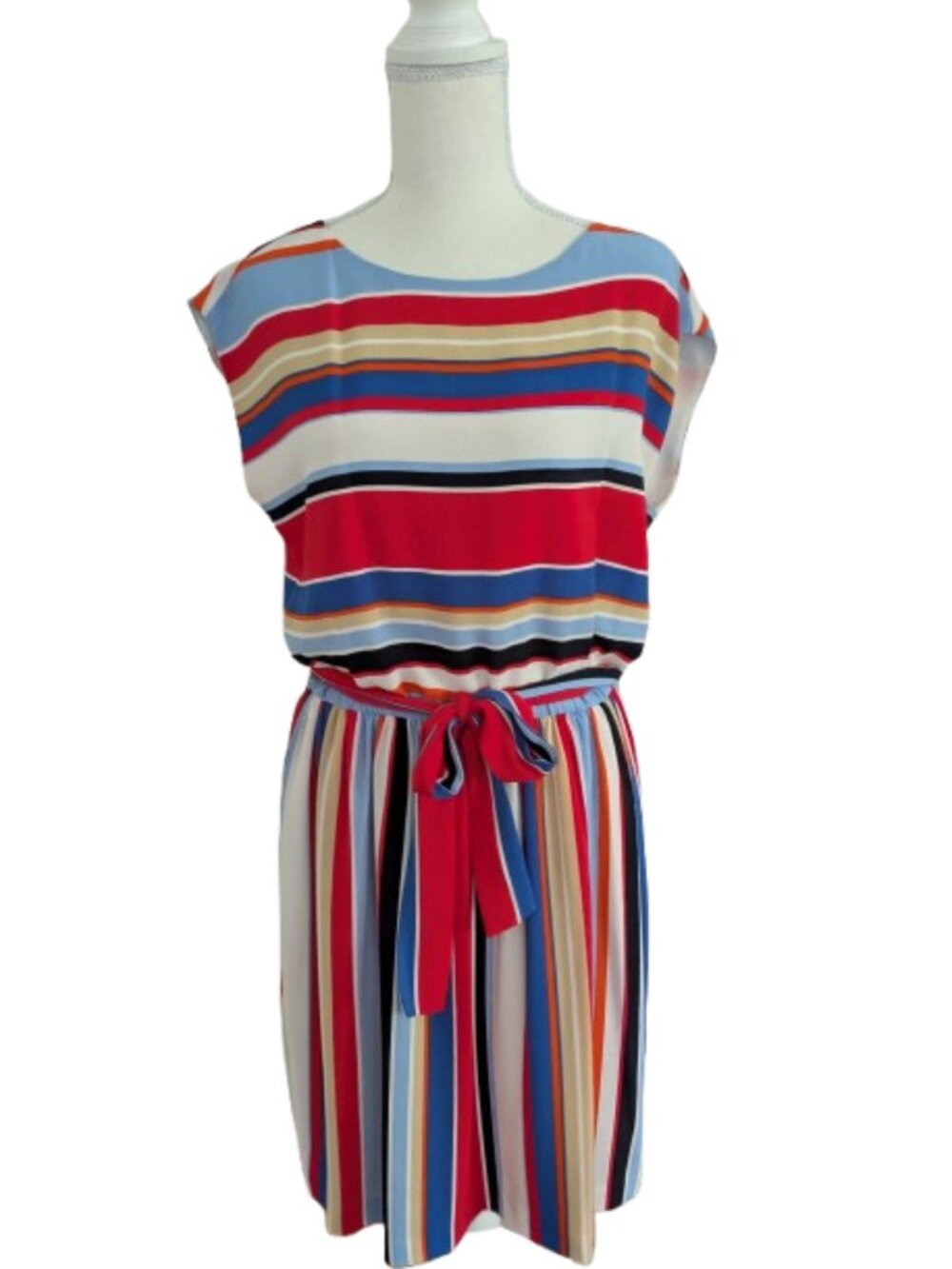 Brooks Brothers Women Belted Sleeveless Summer Striped Dress, Size 8